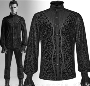 Punk Rave gorgeous burnout velvet mens gothic long sleeve shirt with ribboned cuffs