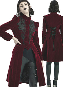 Punk Rave Gothic red velvet with lace long ladies' jacket with back corset lacing
