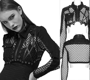 Punk Rave ladies' punk miliary fishnet crop top/jacket