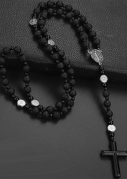 Gemco Hub Volcanic black agate/gallstone cross rosary necklace